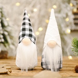1pc Christmas Black And White Plaid Hat Forest Man Doll Decoration, Christmas Faceless Doll Ornament